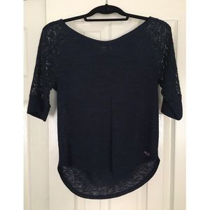 Hollister navy blue lace sleeve/half sleeve shirt
